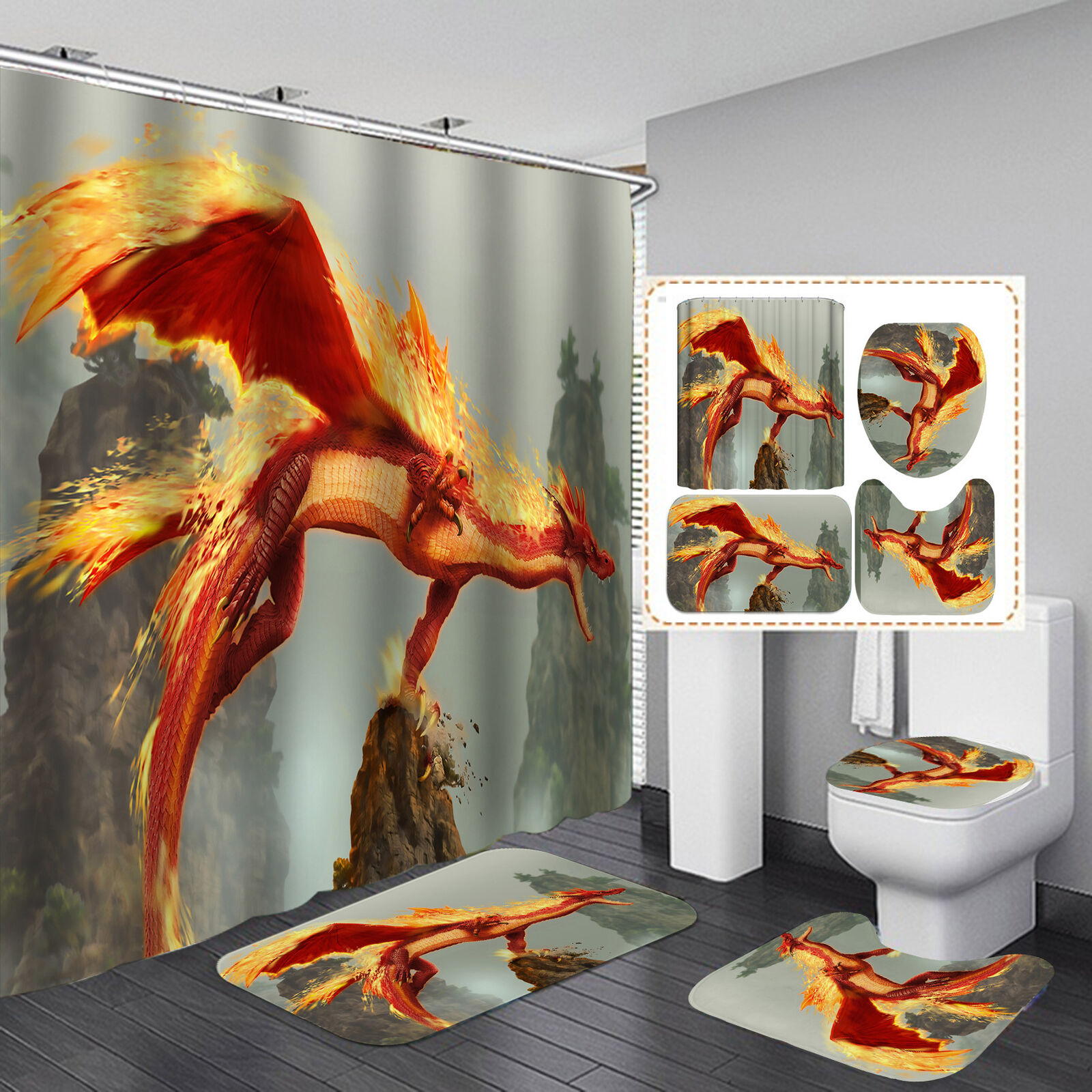 Flame Tiger Black 3D Shower Curtain For A Fiery And Exotic Bathroom