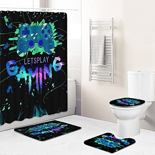 Gamer Boys Shower Curtain Set For Fun Bathroom Decor