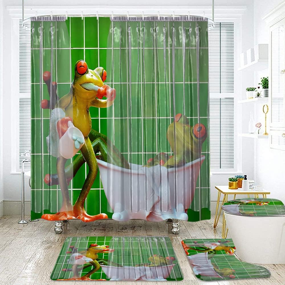 Funny Frog Couples Soak In The Bath Shower Curtain Set For Quirky Bathroom Decor