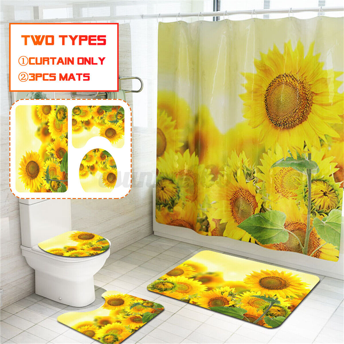 Sunflower Shower Curtain Set For Cheerful Bathroom Decor