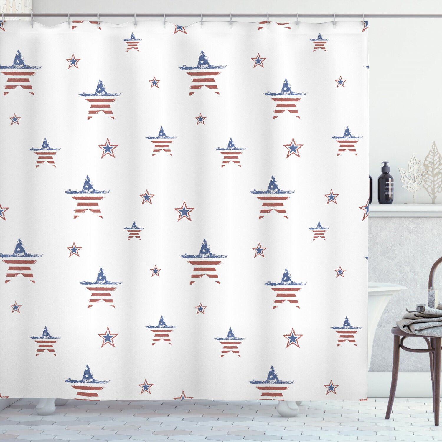 Scattered Stars 4Th Of July Shower Curtain For Festive Bathroom Decor