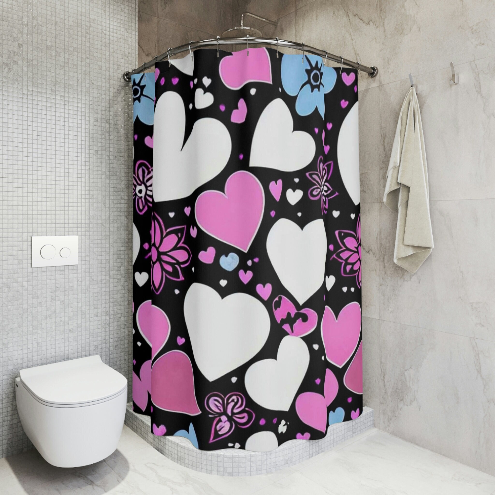 Retro Doodle Art Personalized Shower Curtain Set For Unique Bathroom Decor