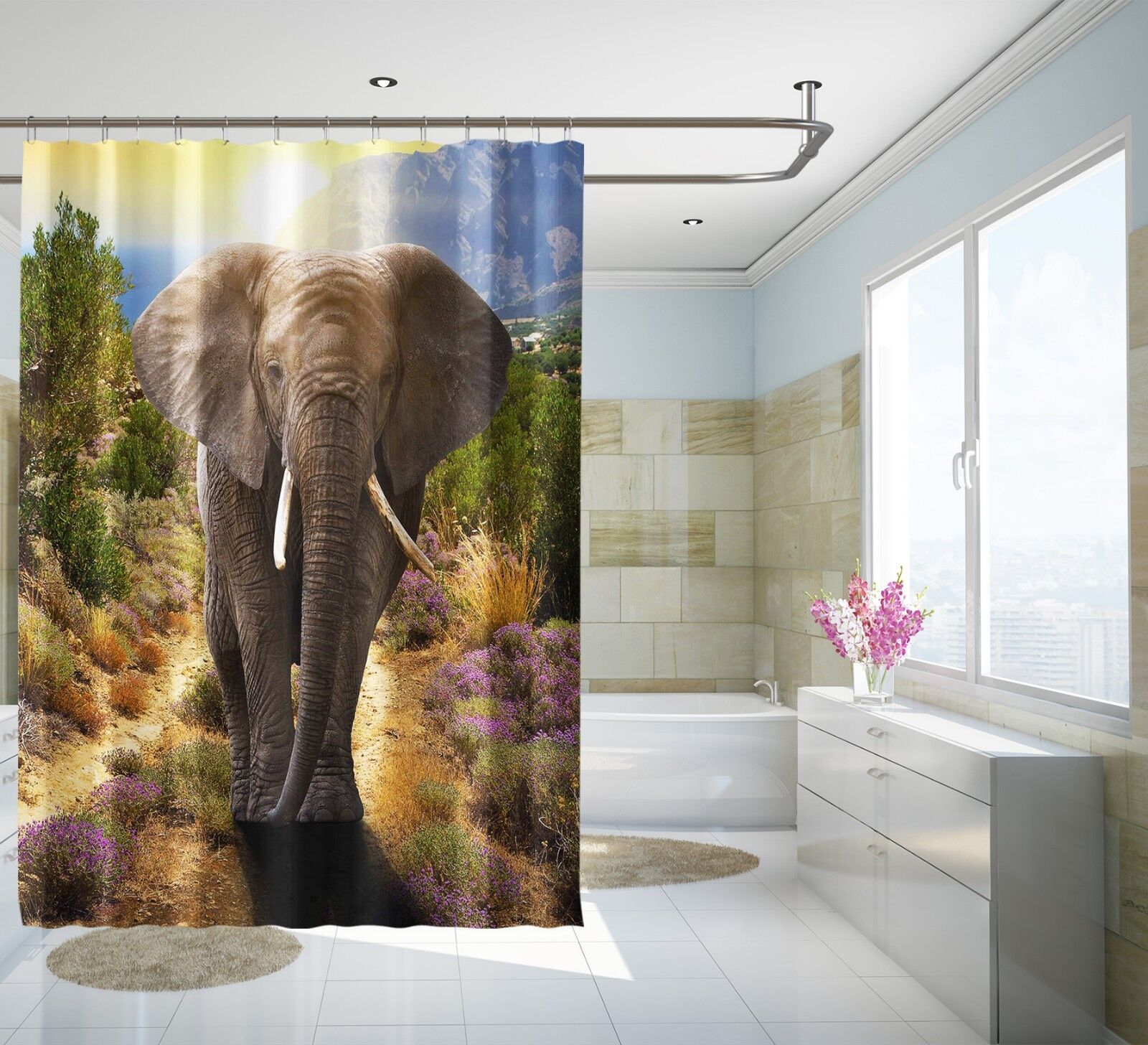 Elephant Print 3D Shower Curtain For An Exotic And Elegant Bathroom
