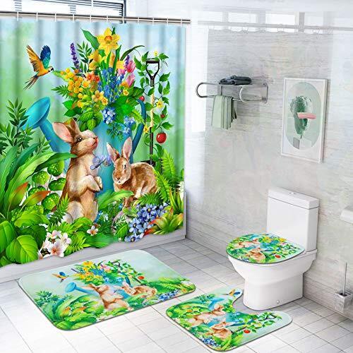 Easter Bunny Shower Curtain Set For Cute Bathroom Decor
