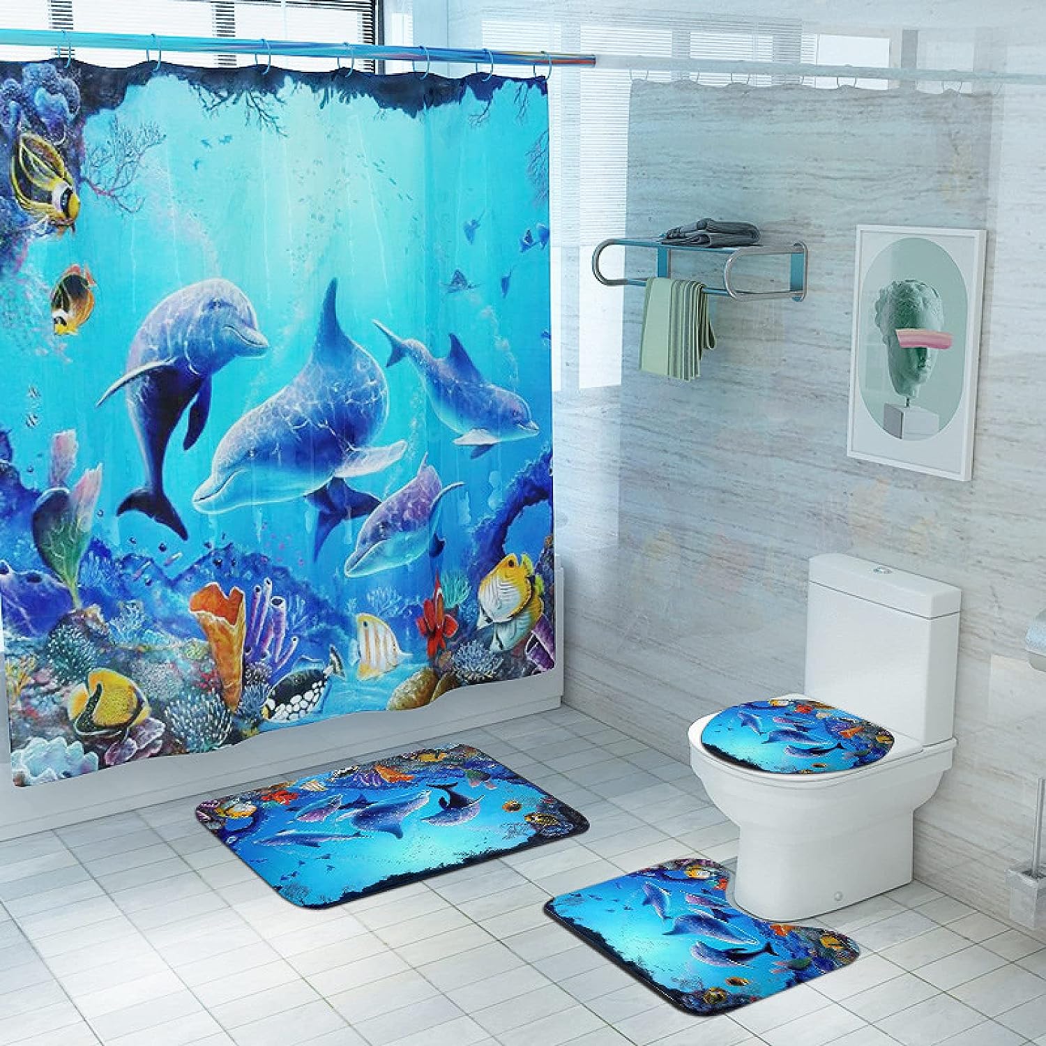 Dolphin Fish Print Waterproof Shower Curtain For A Beachy Bathroom Decor