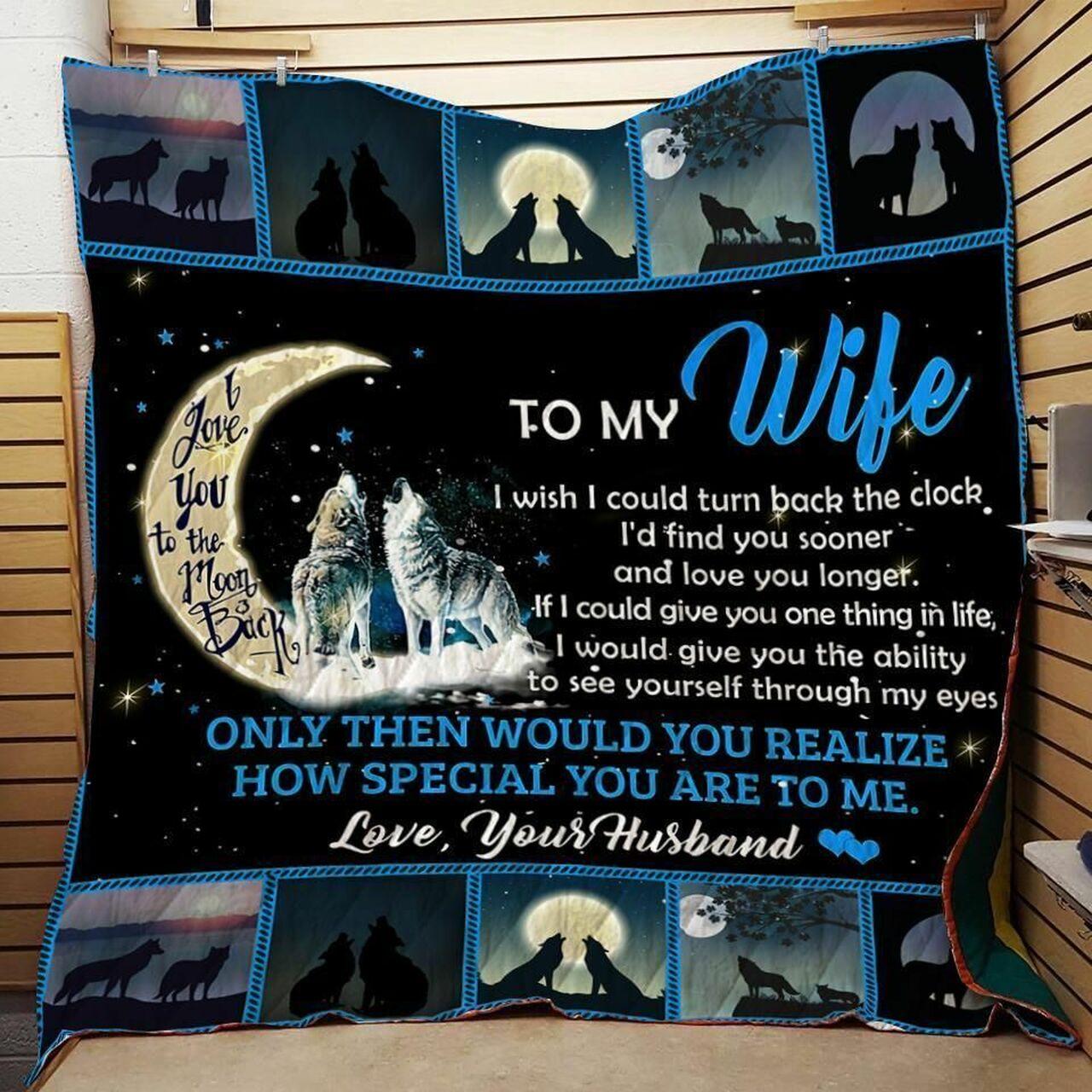 onalized Wolf To My Wife Fromband Ih I Could Turn Back The Clock Quilt Blanket Greattomized G For Birthday C Thgiving Wedding Valent Day