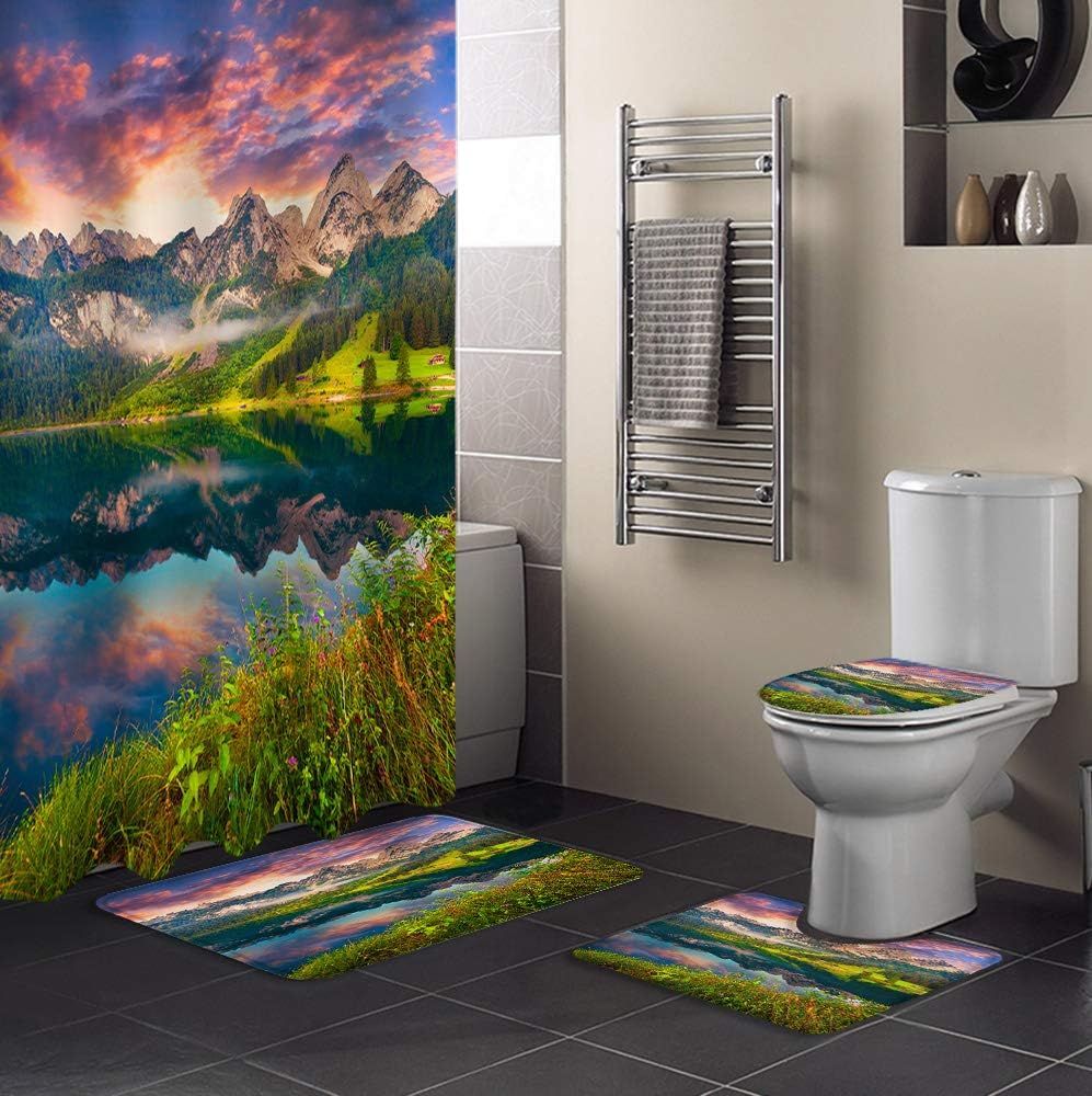 Natural Landscape Scenery Beautiful Dreamy Sundown Sunset Lake Shower Curtain For A Scenic Bathroom Decor
