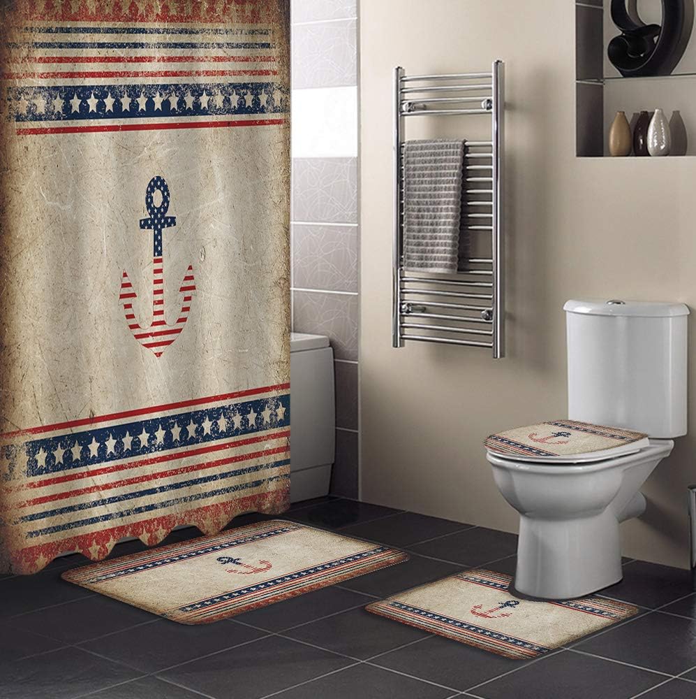 Independence Day American Nautical Anchor On Retro Background Shower Curtain For A Patriotic Bathroom Decor