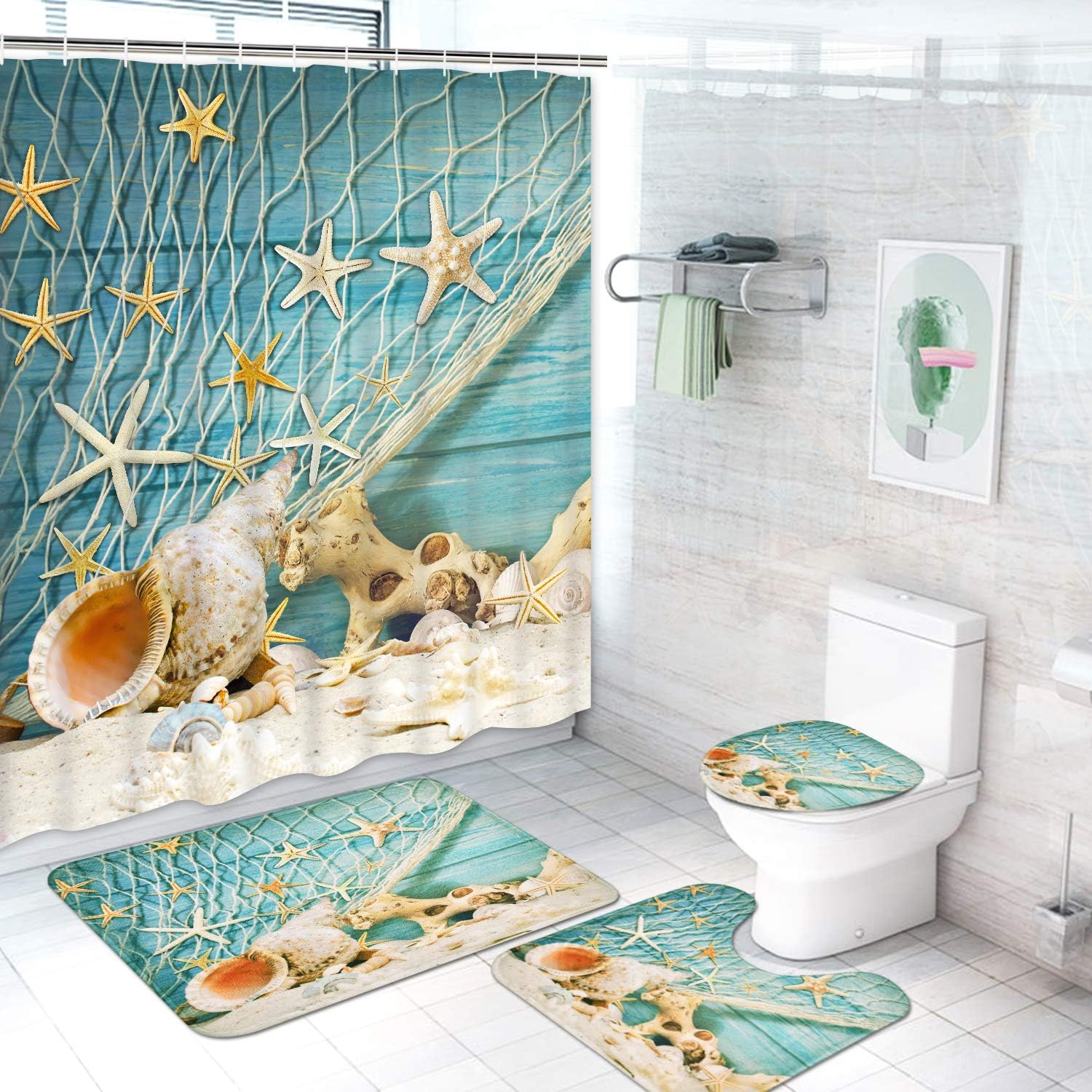 Seashell Starfish Shower Curtain For A Beachy Bathroom Decor