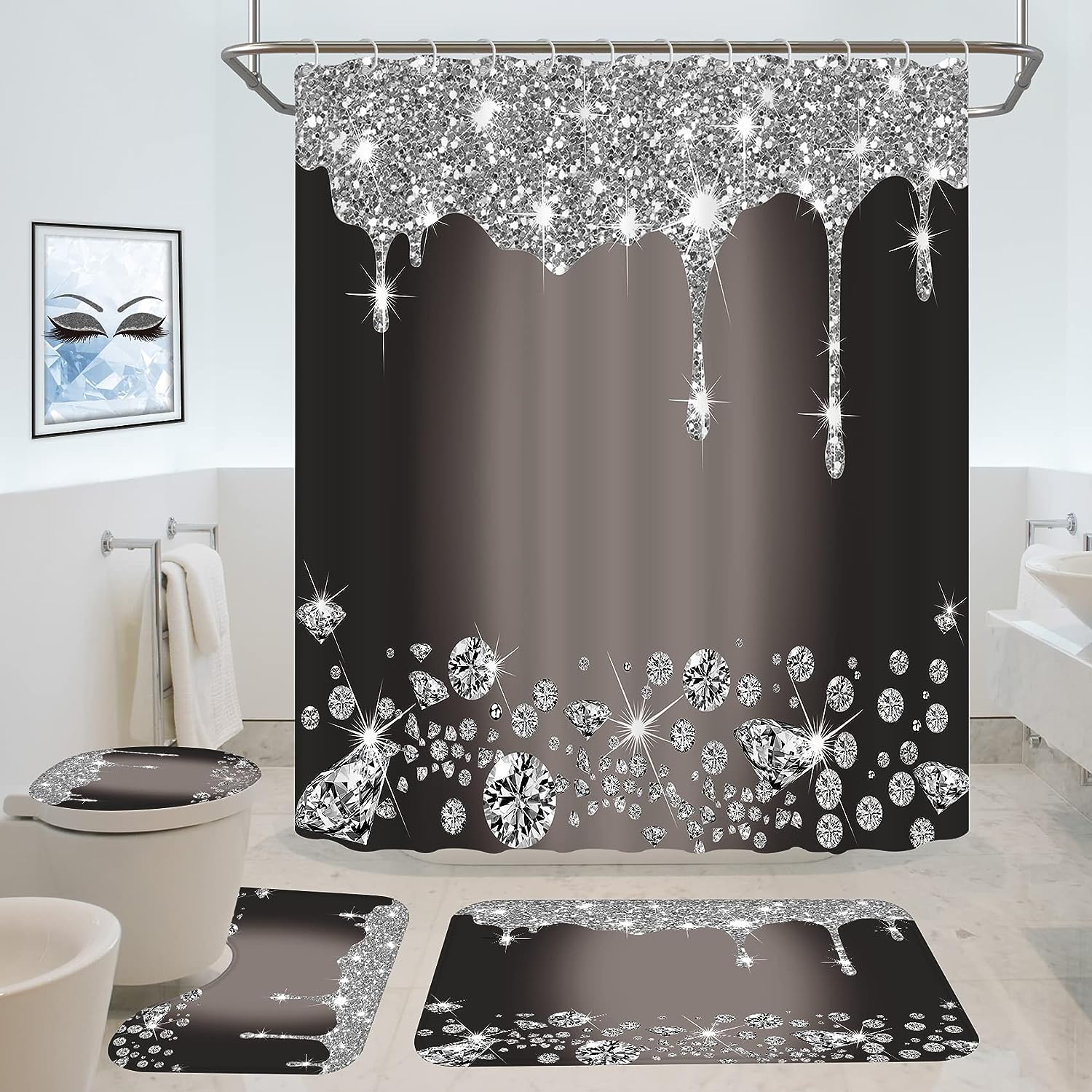 Glitter Diamond Shower Curtain -Luxurious Bling For A Chic Bathroom Decor