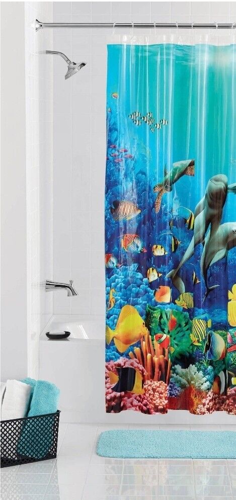 Coral Reef Dolphin Fish Shower Curtain Bathroom Decor