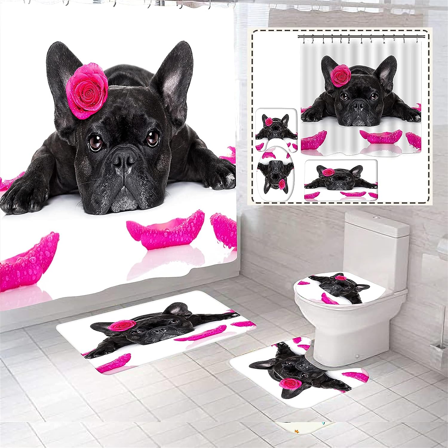 Cute Black Bulldog Shower Curtain For Dog Lovers And Bathroom Decor
