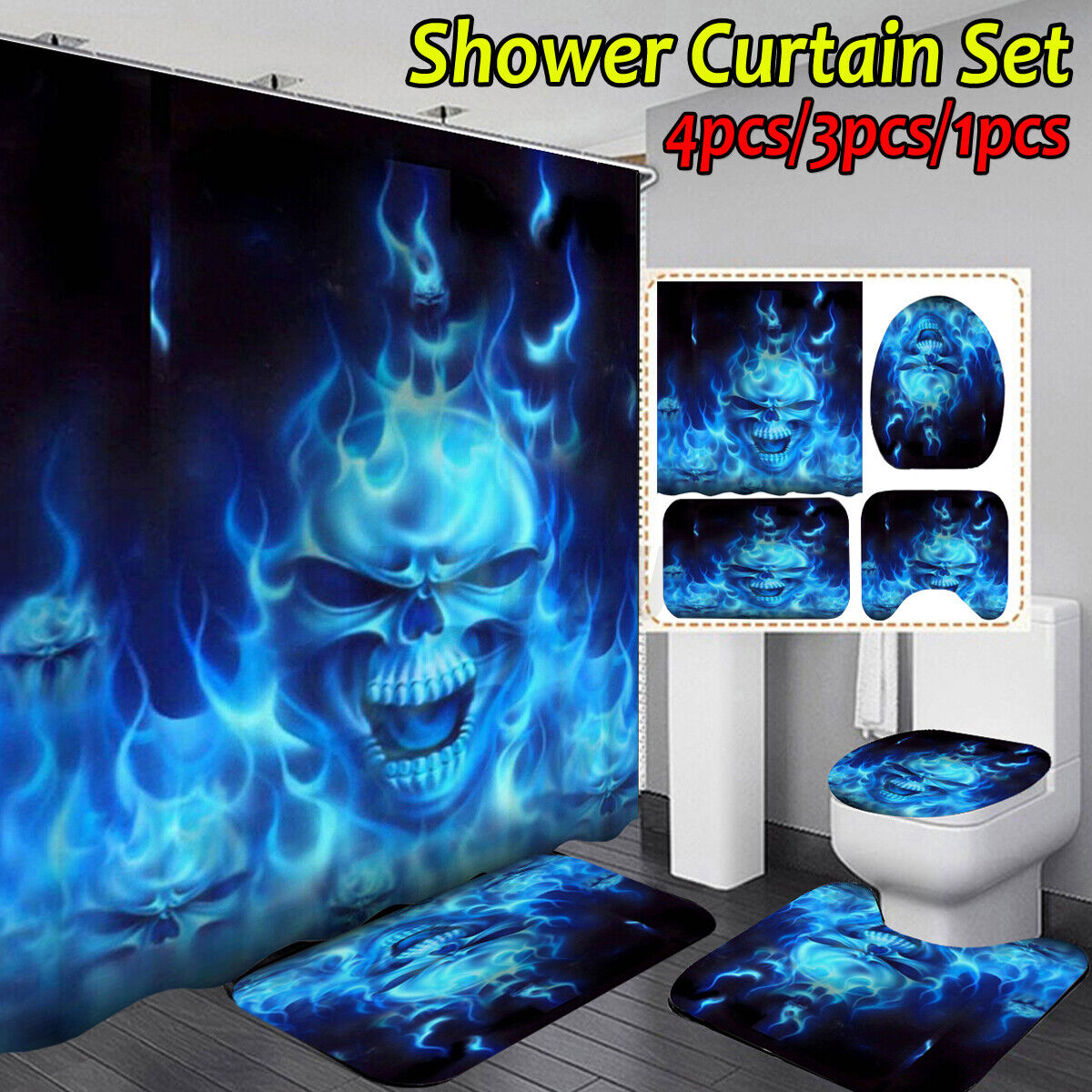 Gothic Skull Fabric Shower Curtain Bathroom Decor