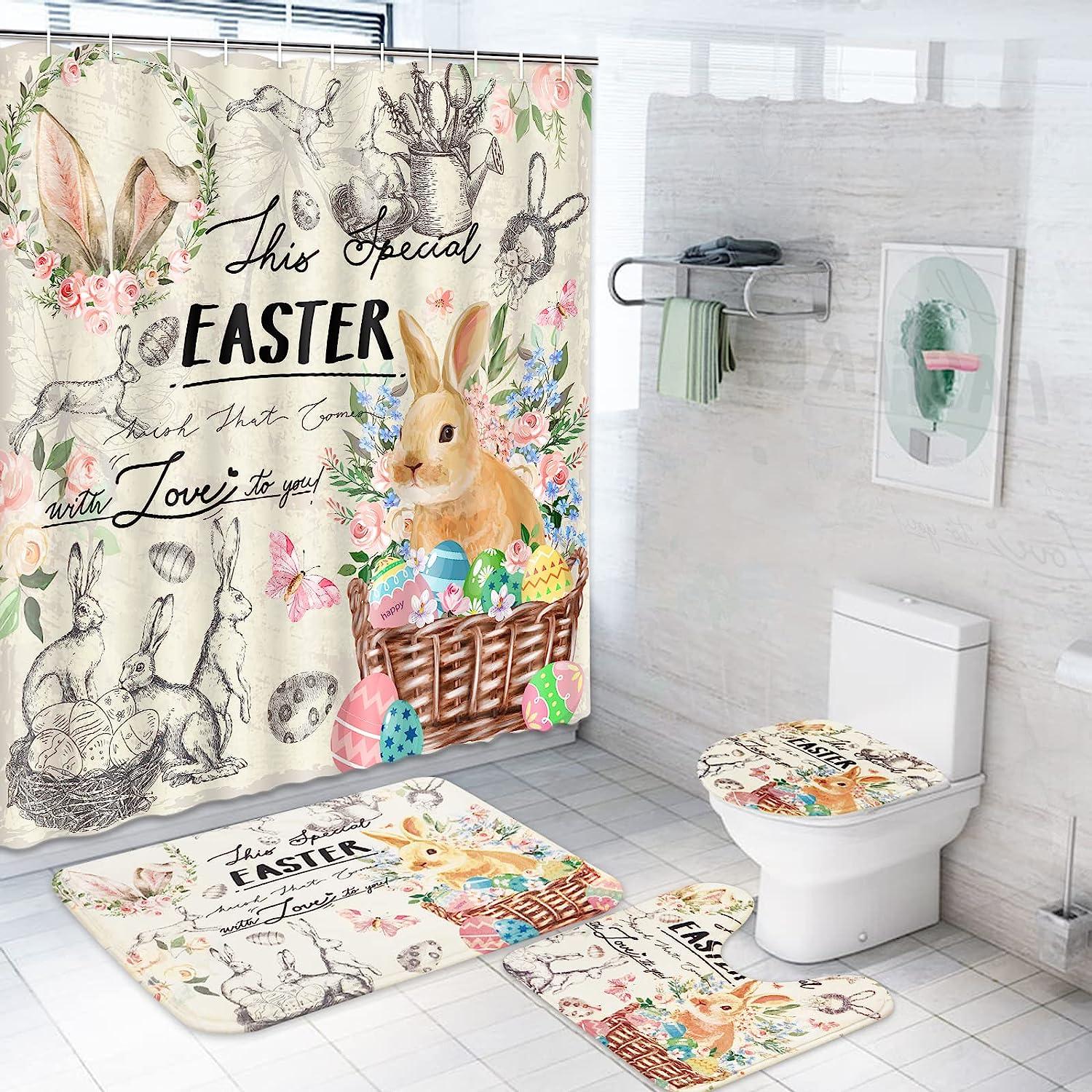 Easter Bunny And Egg Printed Shower Curtain For A Festive Bathroom Decor