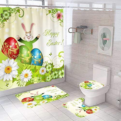 Easter Shower Curtain With Bunny And Egg Print For A Festive Bathroom Decor