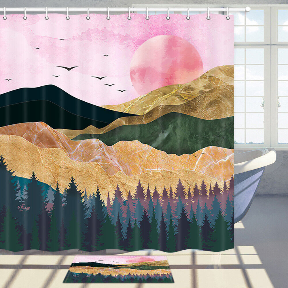 Rose Gold Mountain Sun Shower Curtain Home Decor