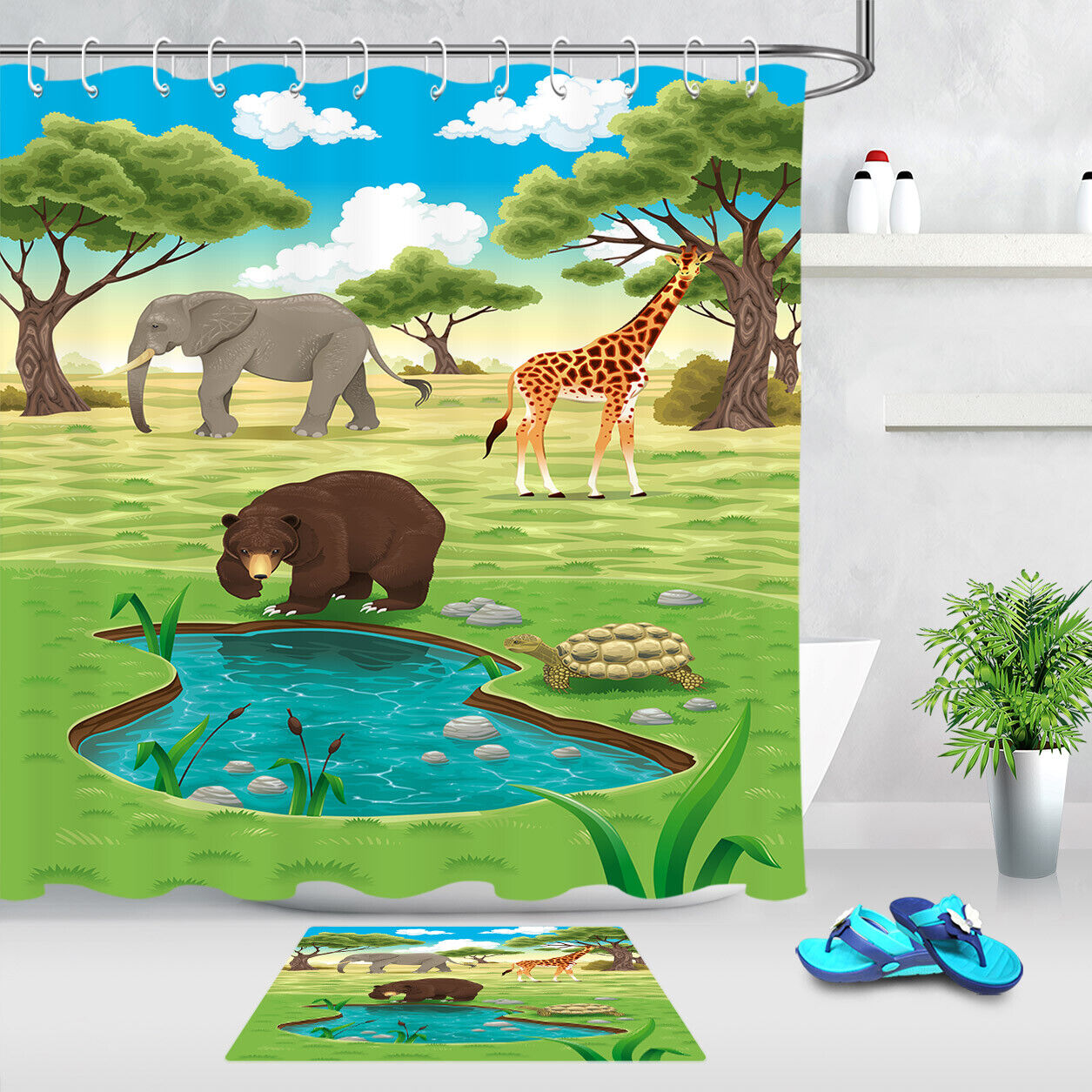 African Wild Animals Shower Curtain Bathroom Decor
