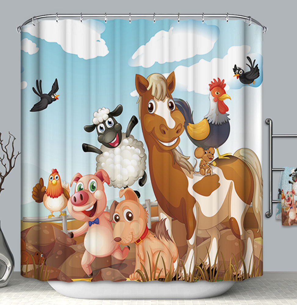 Farm Animals Barn Fabric Shower Curtain Bathroom Decor