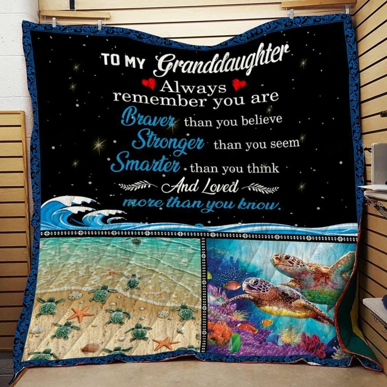 onalized Turtle To My Granddaughter From Grandma Grandpa Remember You Are Braver Quilt Blanket Greattomized G For Birthday C Thgiving