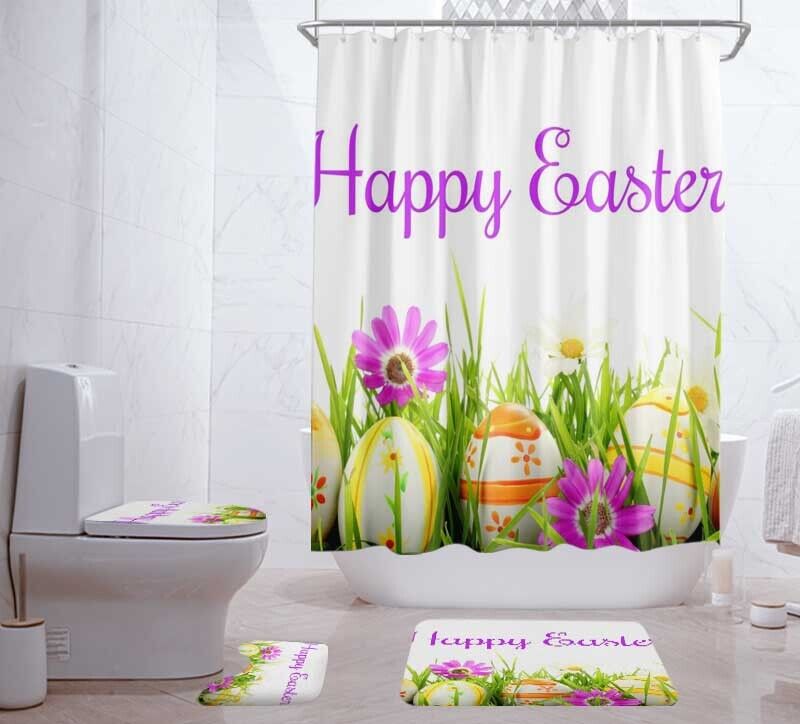 Easter Eggs Flower Grass Shower Curtain For A Spring-Inspired Bathroom