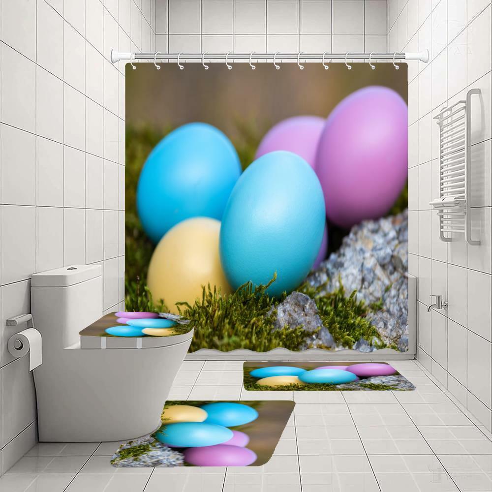 Easter Eggs Rabbit Shower Curtain For A Playful And Colorful Bathroom