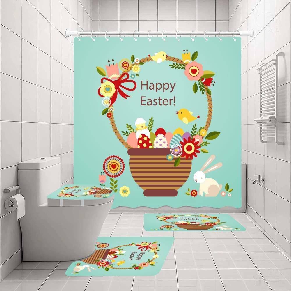 Easter Eggs Rabbit Shower Curtain For A Charming Easter Bathroom