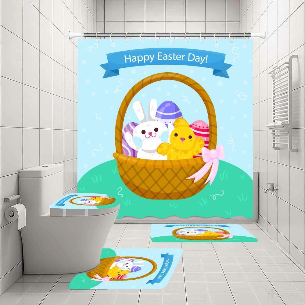 Easter Eggs Rabbit Shower Curtain For An Adorable Easter Bathroom