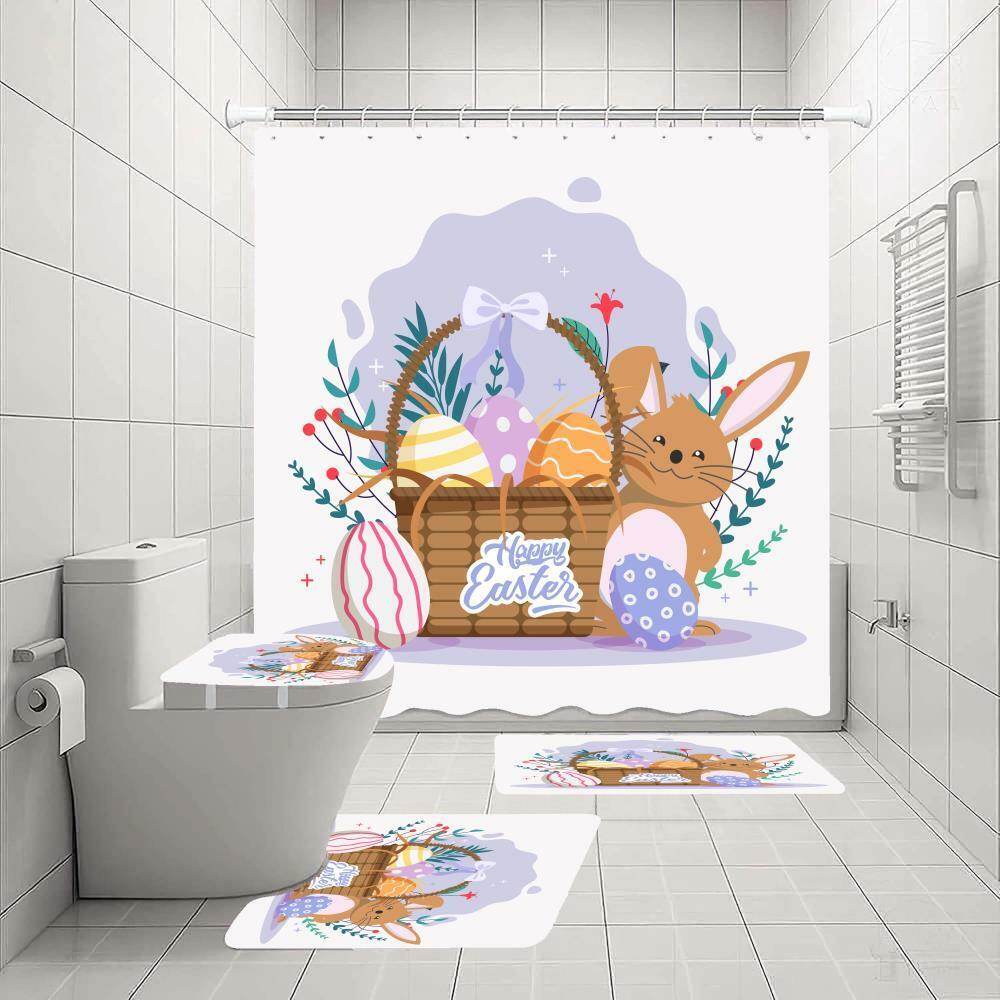 Easter Eggs Rabbit Shower Curtain For A Classic And Festive Easter Bathroom