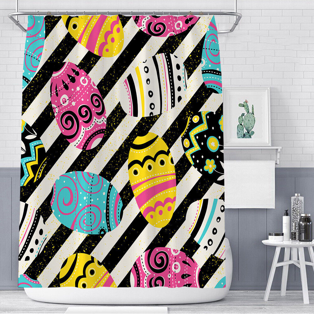 Easter Colorful Eggs Stripes Print Shower Curtain For A Festive And Colorful Bathroom