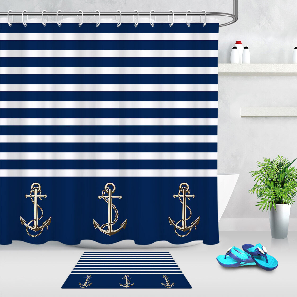 Striped Sailor Shower Curtain Bathroom Decor
