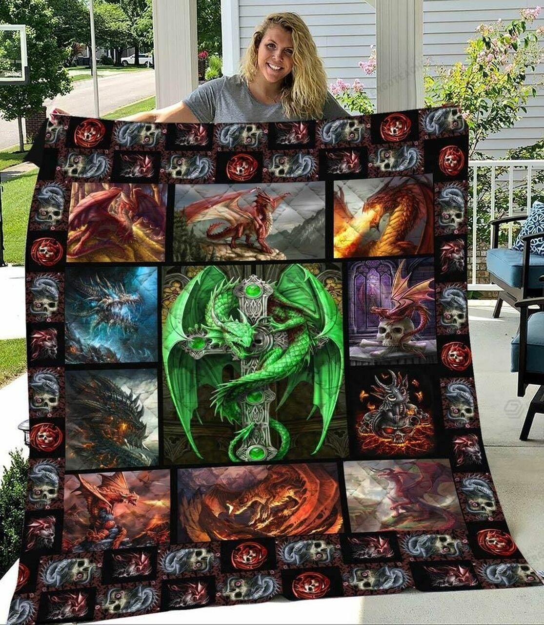 Skull s Green Dragon Quilt Blanket Greattomized Blanket G For Birthday C Thgiving
