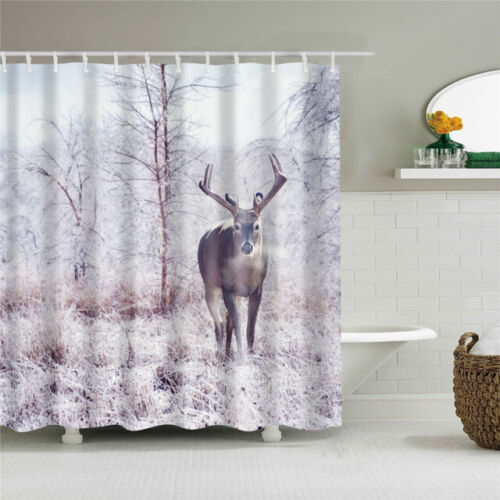 Deer Elk Grassland Tree Animal Print Shower Curtain For A Tree-Loving Bathroom