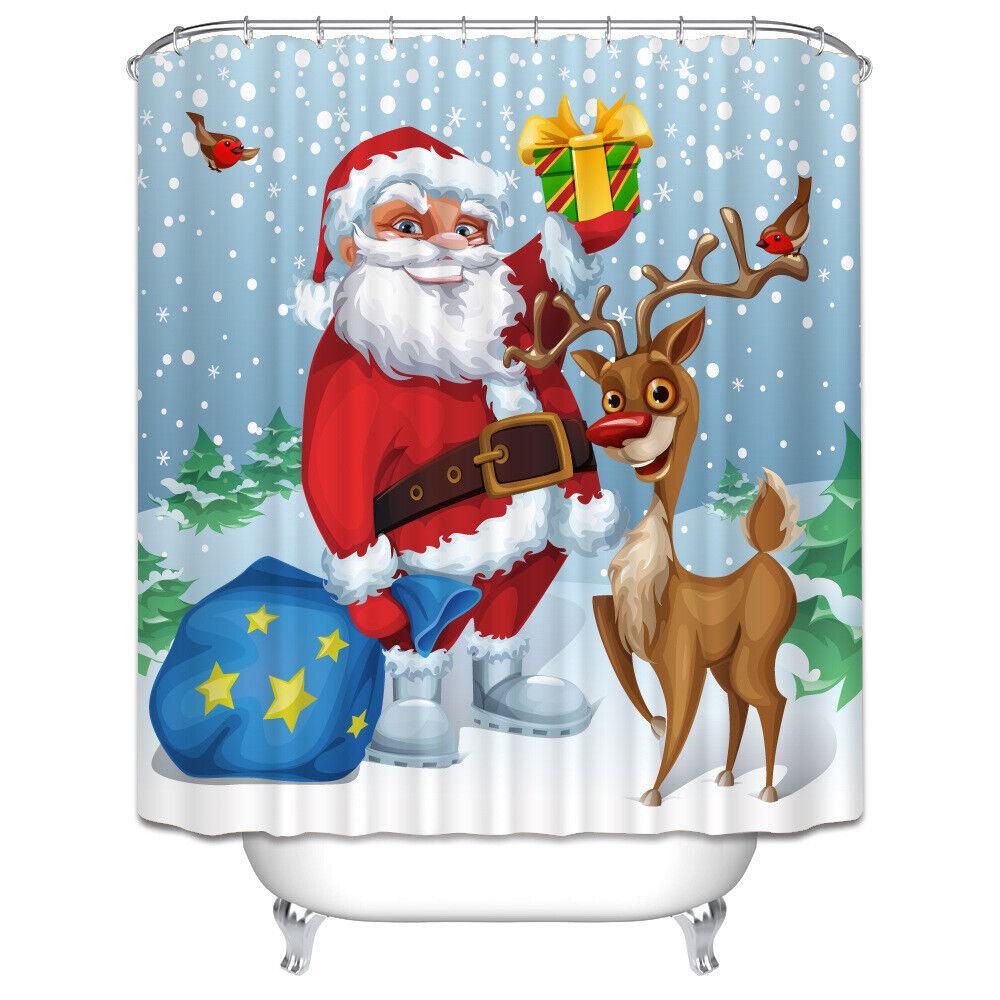 Christmas Santa Claus Snowflakes Print Shower Curtain For A Cheerful Bathroom Decor