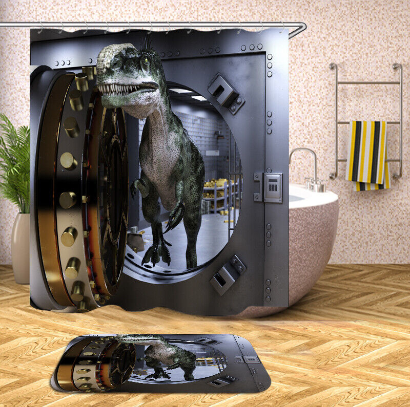 Dinosaur Waterproof Shower Curtain Fabric Bathroom Decor Curtain W/Hooks For A Prehistoric Bathroom