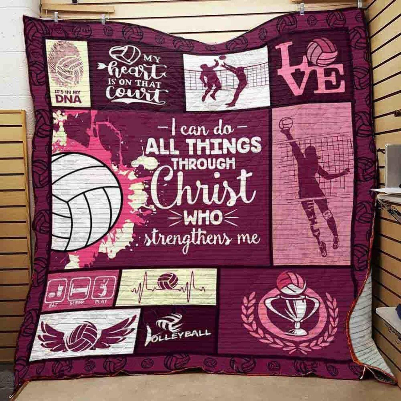 Volleyball I Can Do All Th Through Ct Wtrengt Me Quilt Blanket Greattomized Blanket G For Birthday C Thgiving