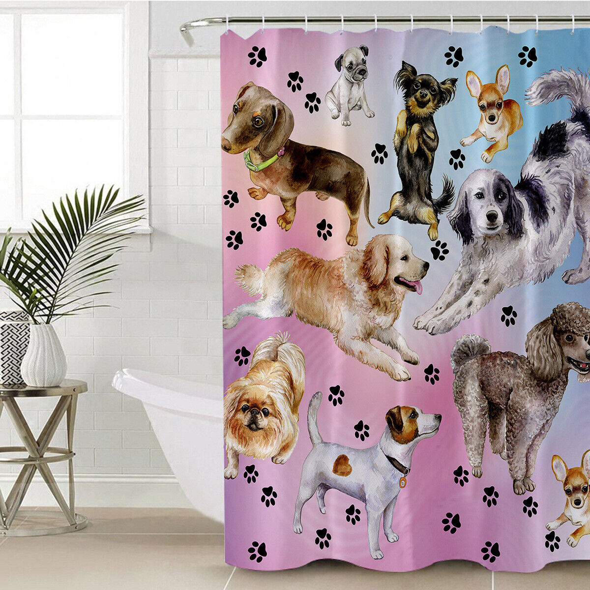 Chihuahua Pug Dog Border Collie 3D Shower Curtain For A Dog Lovers Bathroom