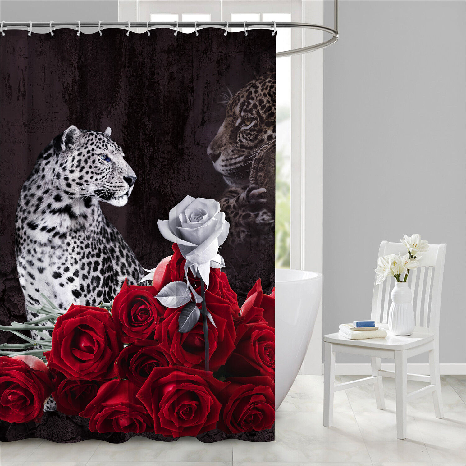 Cheetah Leopard Rose Flower Shower Curtain For A Sophisticated Bathroom Decor