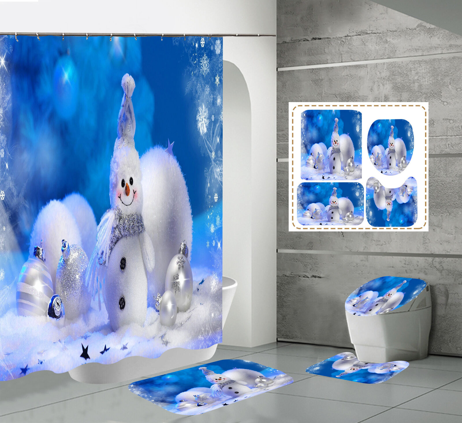 Christmas Snowman Snowflakes Shower Curtain For A Charming Winter Bathroom