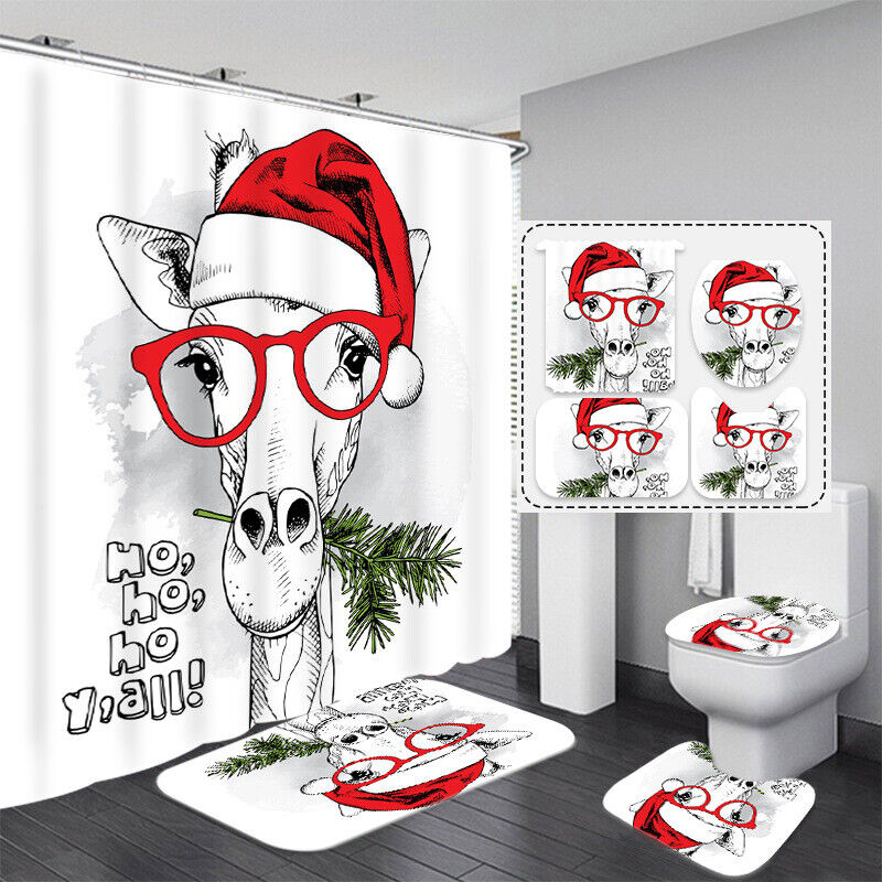 Christmas Giraffe Animal Shower Curtain For A Unique And Fun Bathroom