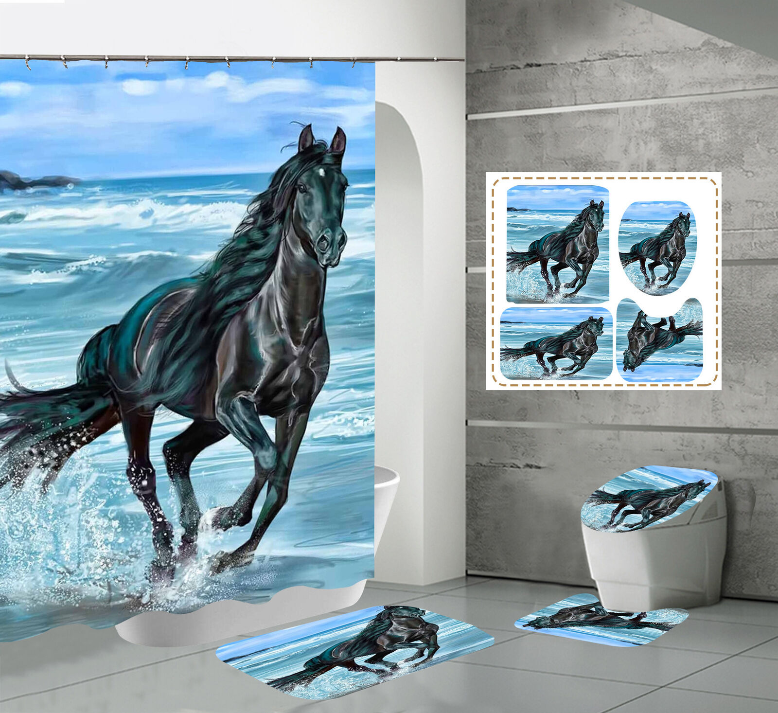 Horse Shower Curtain For A Rustic And Equestrian Bathroom Decor