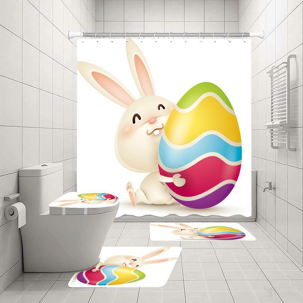 Cartoons Easter Eggs Rabbit Shower Curtain For A Playful Easter Bathroom