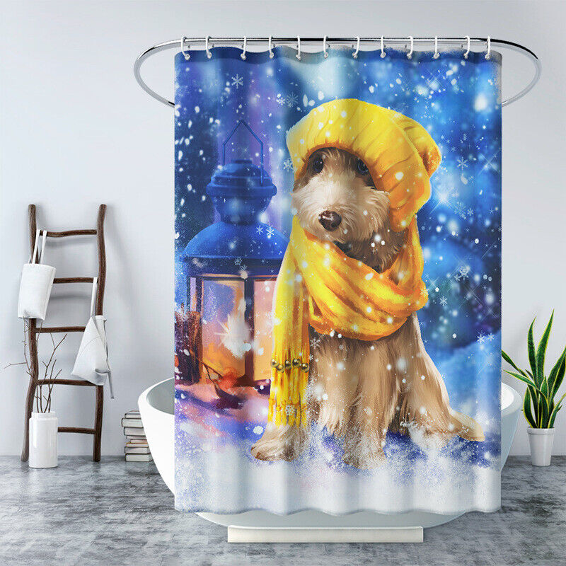 Cartoon Dogs Snowflake Print Shower Curtain For A Winter Bathroom