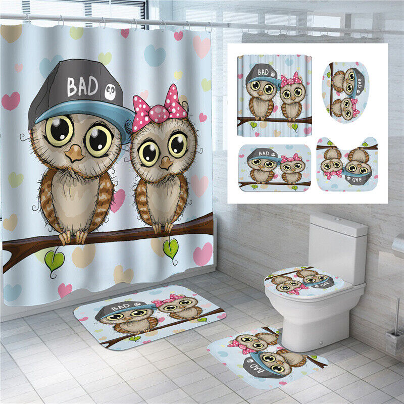 Cartoon Owl Night Owl 3D Shower Curtain For An Enchanting Bathroom Decor