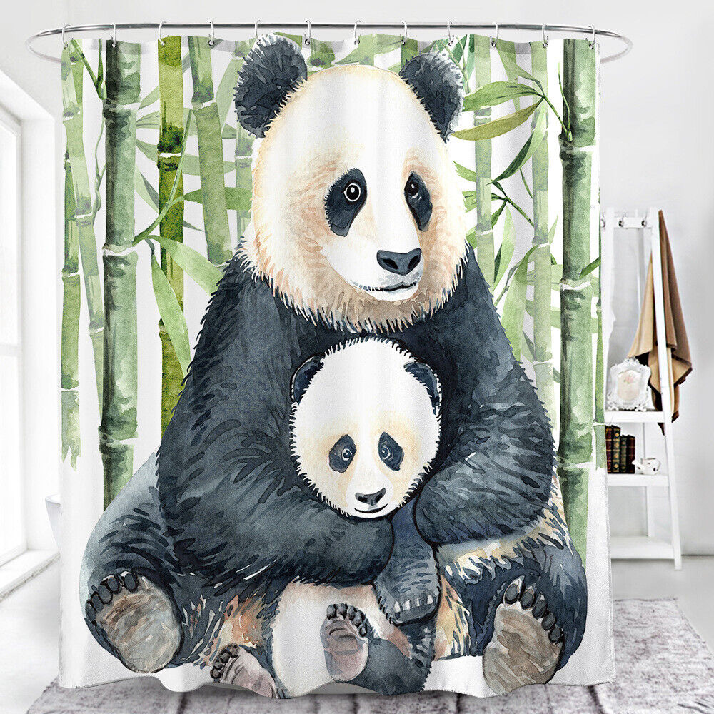 Cartoon Panda Bamboo Animal Print 3D Shower Curtain For A Chinese Bathroom