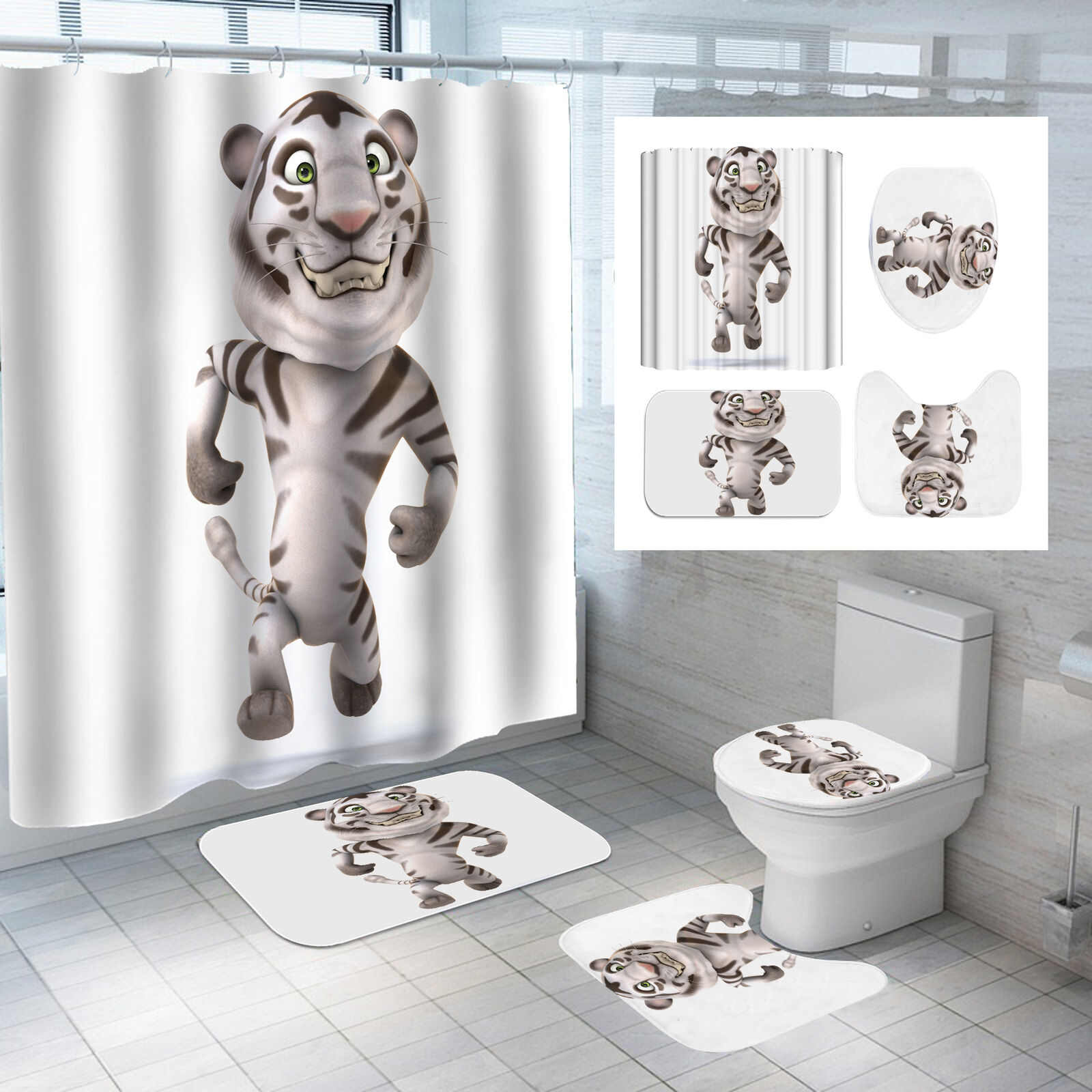 Cartoon Tiger Animals Print 3D Shower Curtain For An Exotic Bathroom Decor