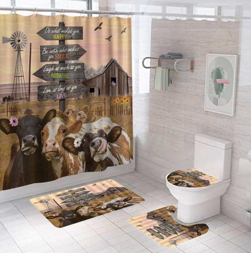 Cattle Cow Prairie Flower Animal Shower Curtain For A Western Bathroom Decor