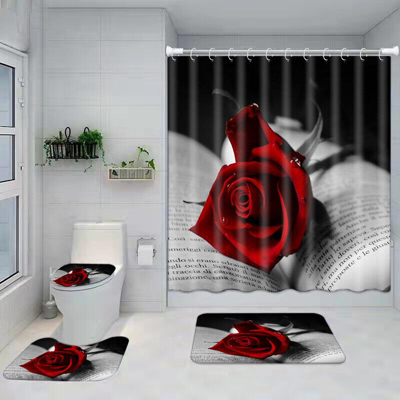 Books Rose Flower 3D Shower Curtain For Bookworms And Nature Lovers