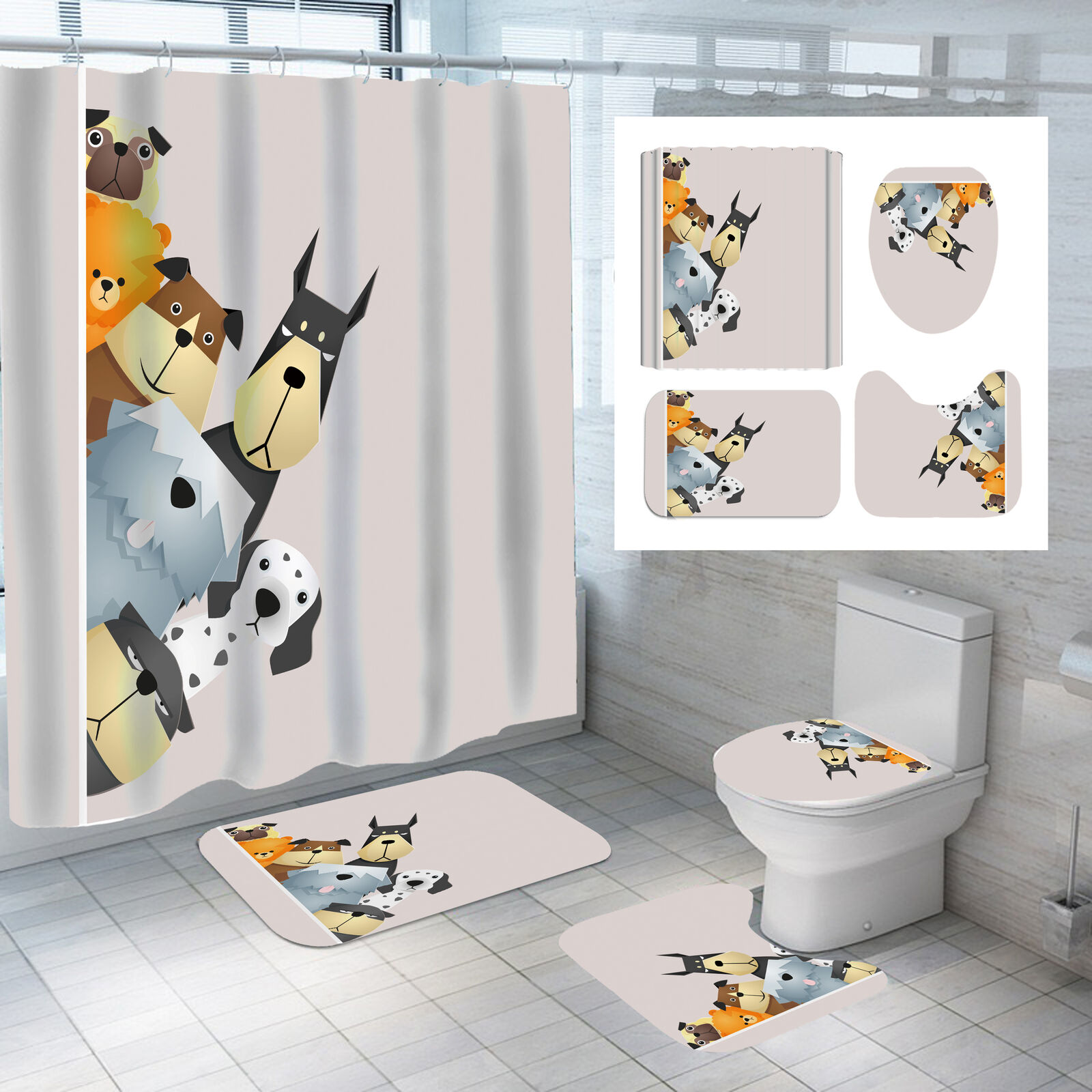Cartoon Dog Animal Print 3D Shower Curtain For Dog Lovers