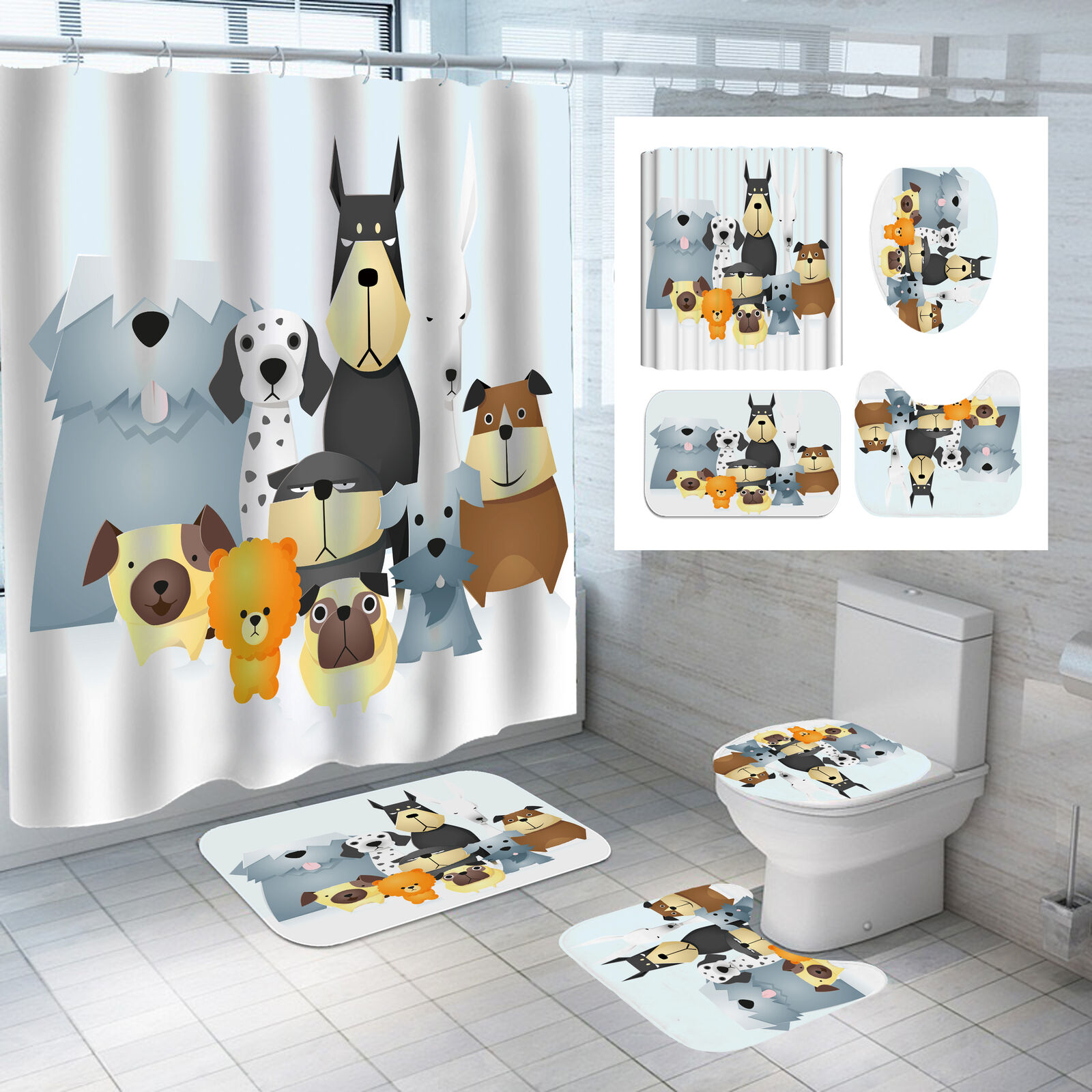 Cartoon Dog Animal Print 3D Shower Curtain For A Cute Bathroom Decor