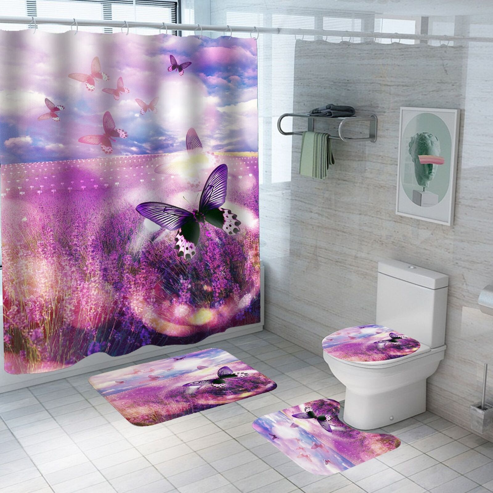Butterfly Lavender 3D Shower Curtain For A Calming Bathroom Ambiance